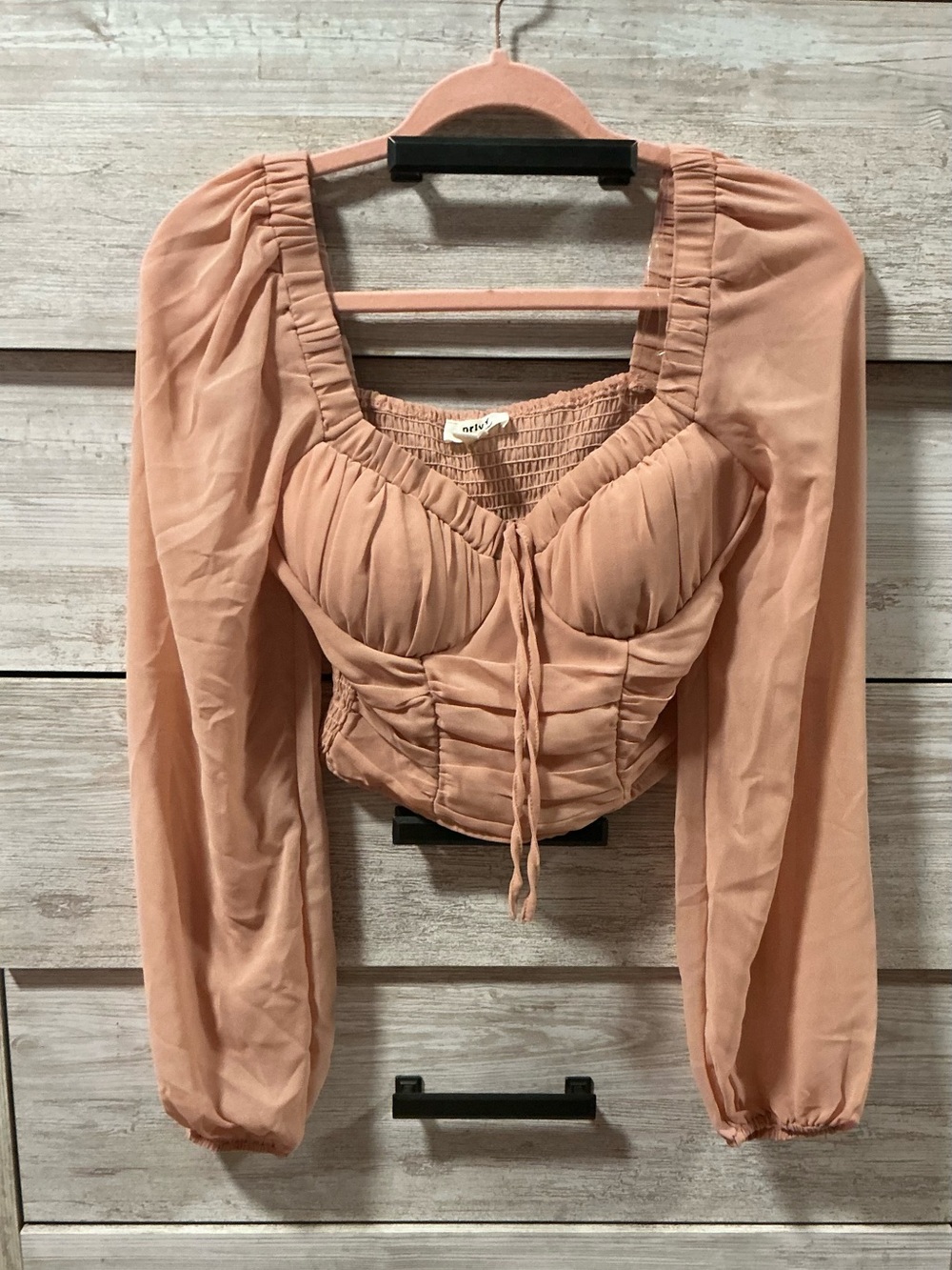 privy Peach Ruched Square Neck Corset Crop Top